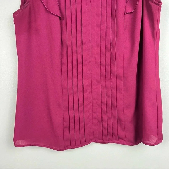 Deep Burgundy Office Workwear Ruffle Sleeveless Shirt, Size Small by Elle - Picture 3 of 10